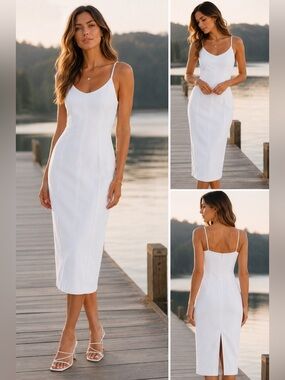 Amanda Uprichard NWT Rocco  Midi Dress in White Wash